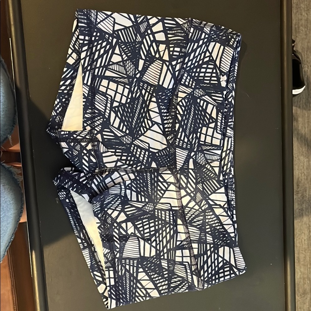 Navy and White Geometric Print Shorts